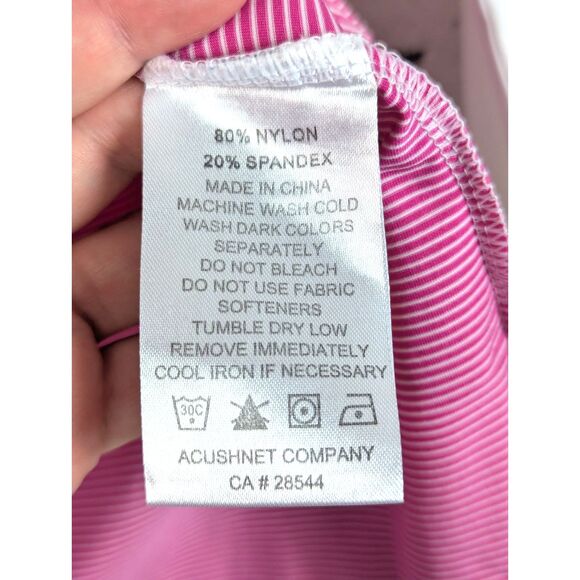 FJ FOOTJOY Women's 1/4 Zip Pullover Golf Shirt Pink White Striped UV Medium - Picture 7 of 9
